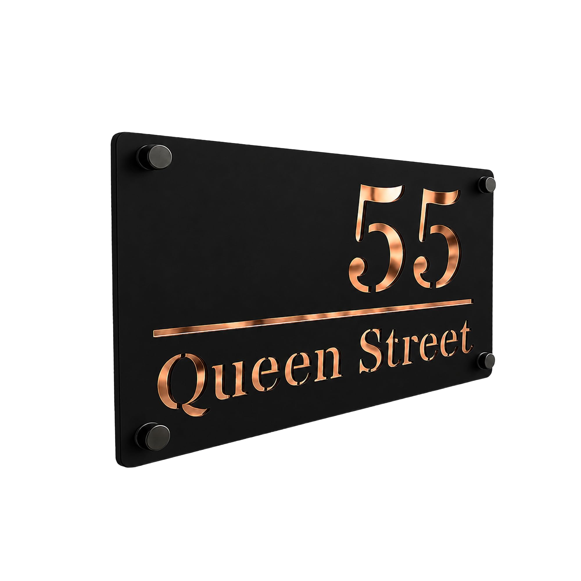 Personalised House Number Plaque Black Acrylic Rose Gold Mirror