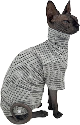 Sphynx - Camisa de algodón para gatos sin pelo, con mangas para Sphynx Cornish Rex, Devon Rex, Peterbald (rayas grises, M (paquete de 1))