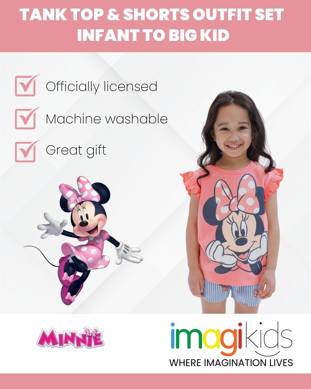 Disney Minnie Mouse - Juego de camiseta y pantalones cortos de sarga para niñas