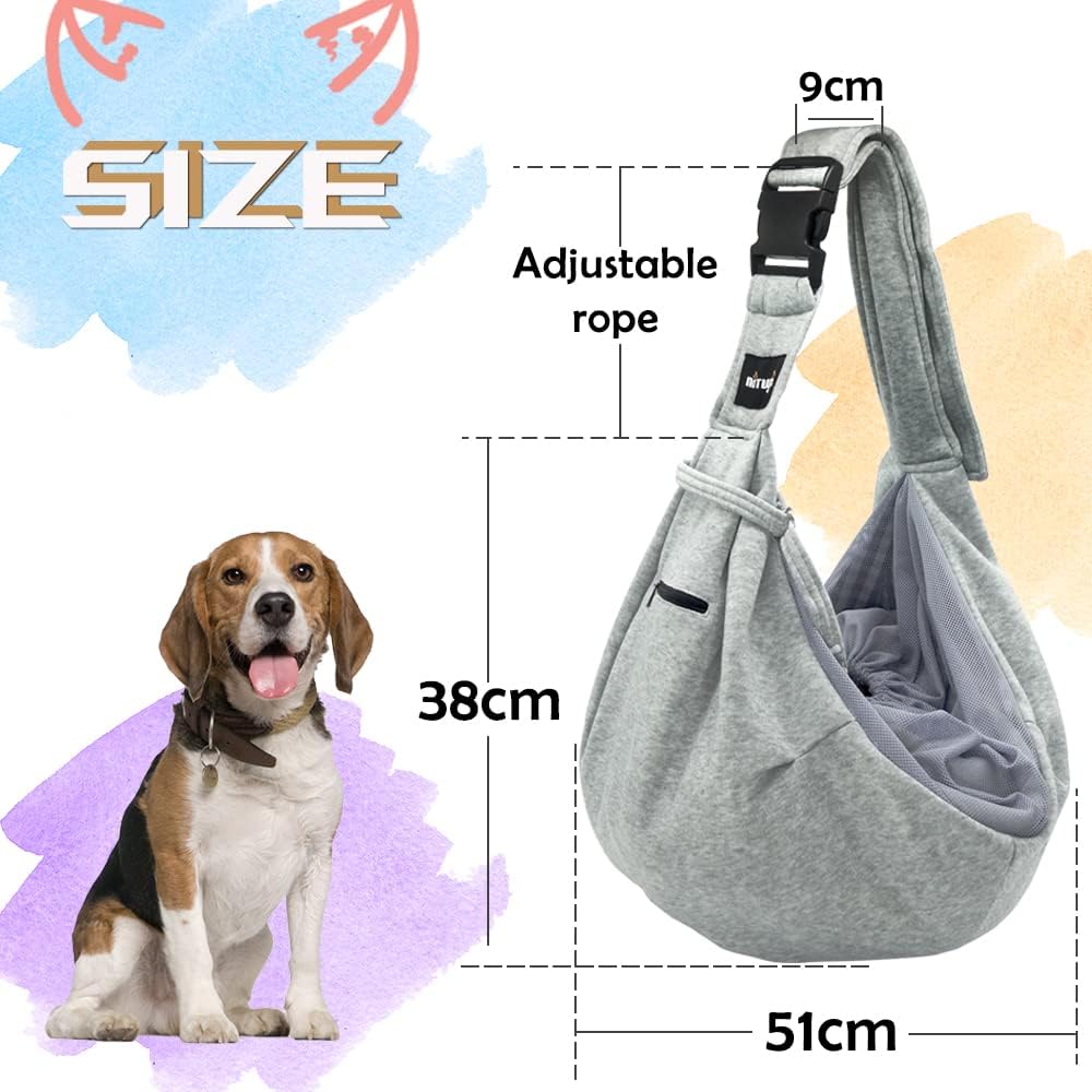 NATUYA ペットスリング ペット バッグ 小型犬 猫用 キャリーバッグ バックル ペット スリング 抱っこ紐 ペットバッグ ショルダーバッグ 通気性 安全ロープ付き 調節可能 ギフト ソフトキャリーバッグ メッシュネット付き(グレー)
