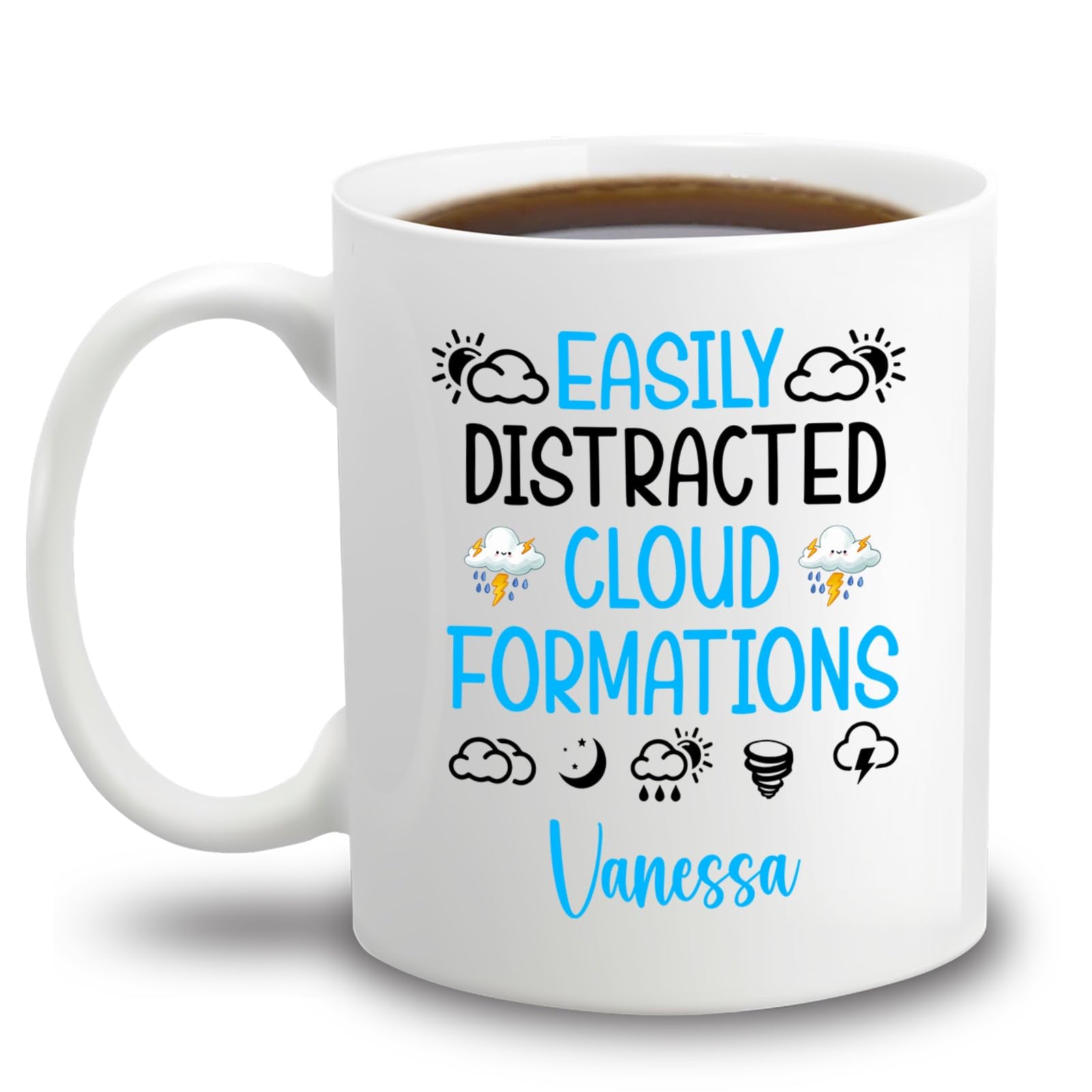 Personalized Easily Distracted Cloud Formations Pottery Mug, Customized Weather Forecaster Ceramic Mug With Name, Cloud Tea Cup, Meteorologist Mug Gifts, Meteorology Cup, White Mug 11oz or 15oz