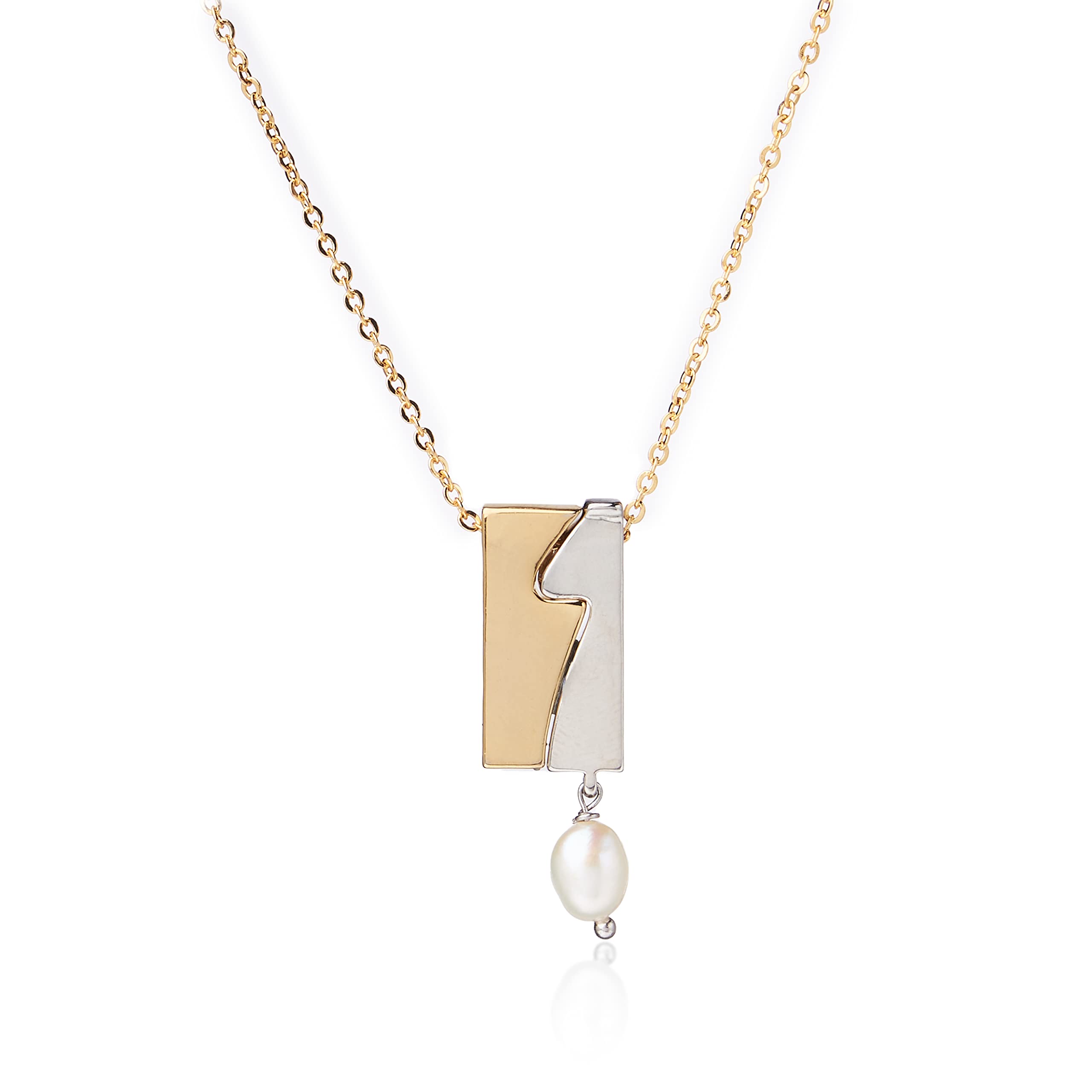 Leah Polished Rectangle with Pearl Drop Detachable Pendant with Single Chain Plated and Brass Necklace Jewelry for Women (B0BVBLV7J6) Amazon Price History, Amazon Price Tracker