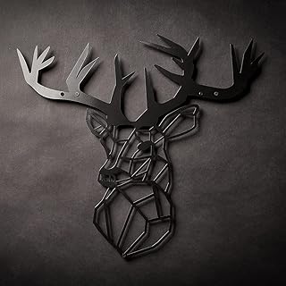 Hirsch-Wanddeko - Metall Schwarz - 42 x 47 cm - Wasserfest, schlicht, modern - Für Außen und Innen - Metall-Dekoration im Industrial Style