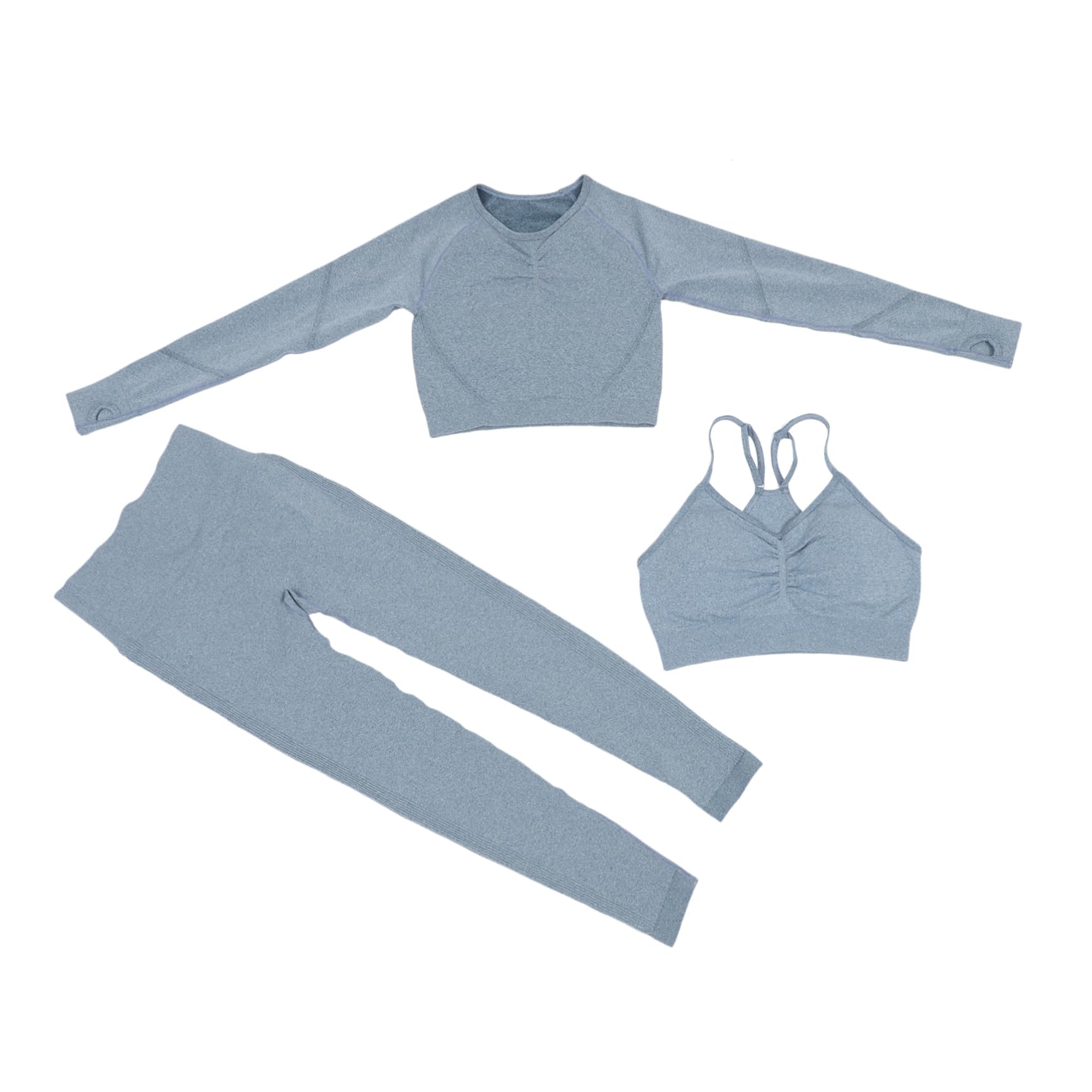 CALLARON Completo Yoga Donna Senza Cuciture, Vita Alta, Maniche Lunghe, Elasticizzato, per Yoga e Ciclismo, Blu