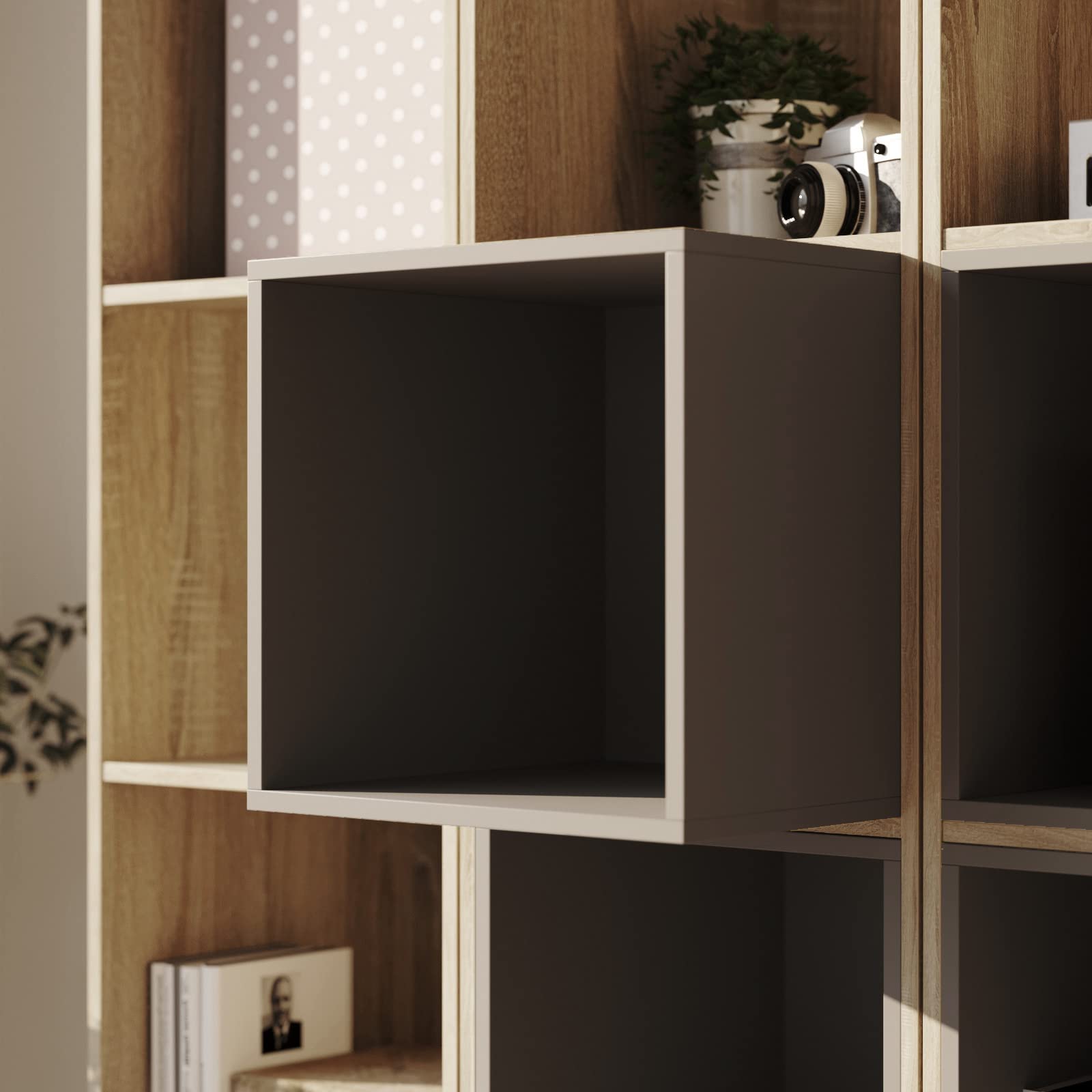 SMARTBett Amazon Regal in 4 Regal Eiche Sonoma + 3 Würfel Anthrazit