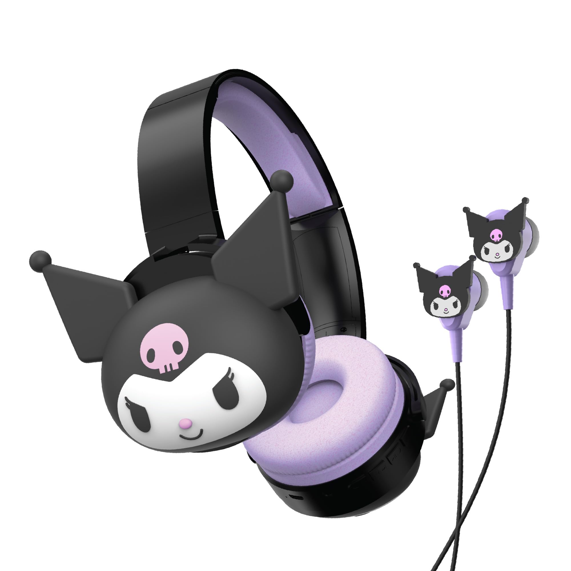 Hello Kitty Casque Bluetooth sans fil 2 en 1 avec écouteurs filaires – Bandeau pliable, réglable et rembourré, commandes intégrées, oreillettes souples, connectivité au câble auxiliaire, appels mains