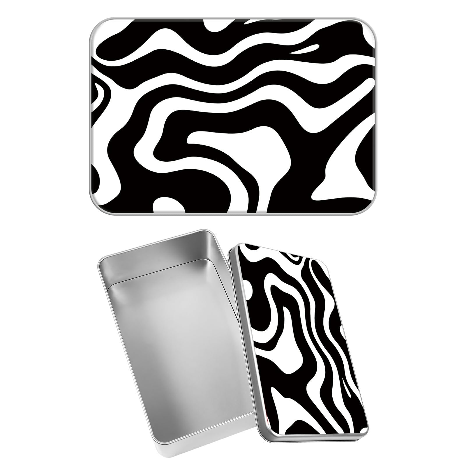 Rectangular Metal Tin Box with Removable Lid, Retro Abstract Decorative Printed Metal Storage Container for Sweets Jewelry Tea Candies Cakes 7 x 4.33 x 2.17 inch– Single Pack