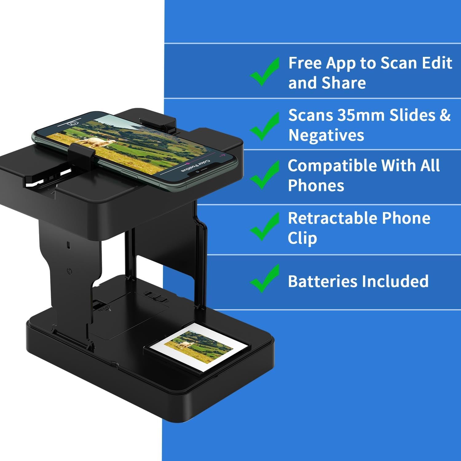 DigitConvert Scanner de film mobile de 35 mm pour convertir les diapositives et négatifs de 35 mm en photos numériques à l'aide de votre smartphone
