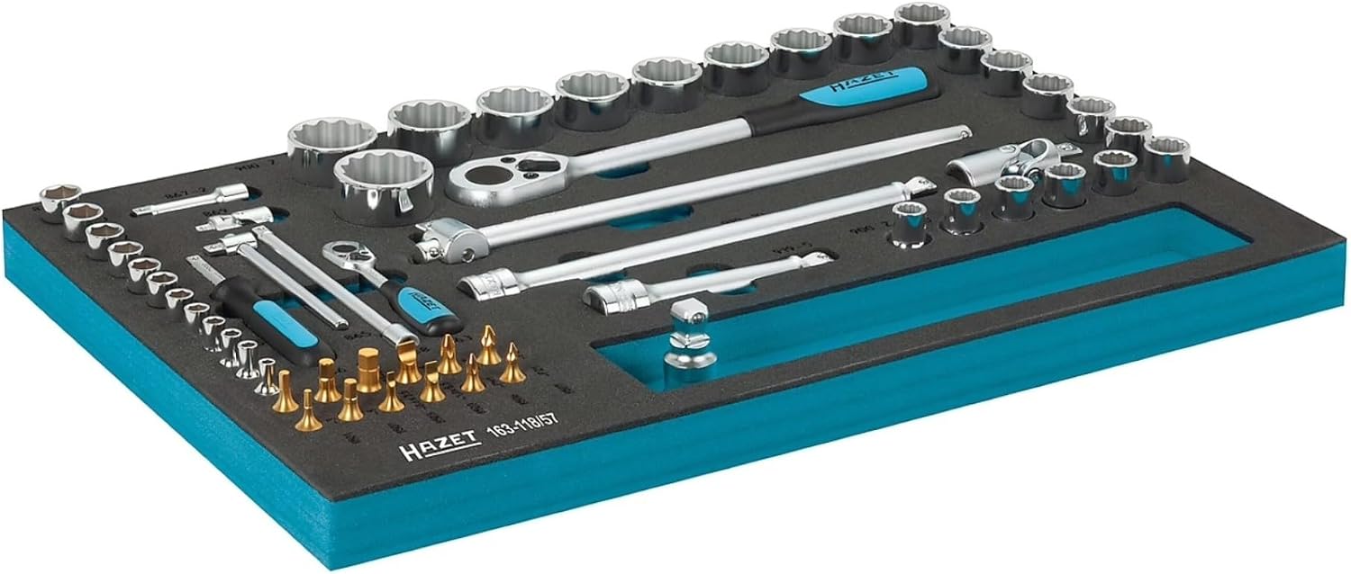 HAZET 163-118/57 57-Piece Socket Spanner Set, Grey, Size 7.75, Socket Wrench Set