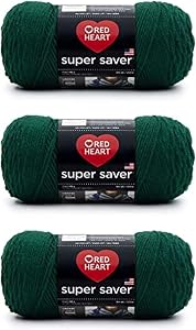 Red Heart Super Saver Hunter Green, 3 Pack of 7oz/198g-Acrylic-#4 Medium-364 Yards, Knitting/Crochet