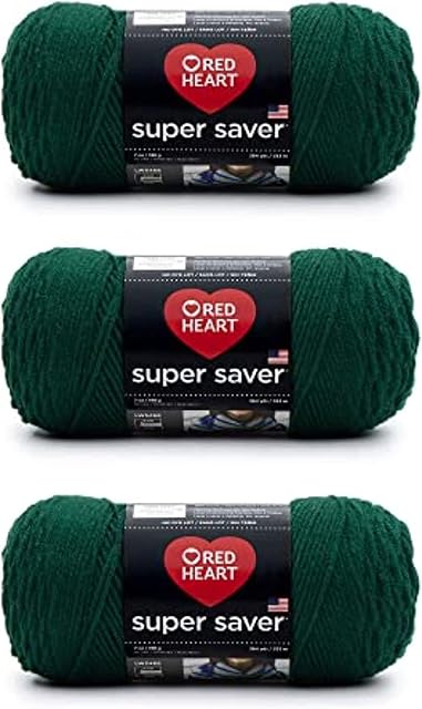 Red Heart Super Saver Hunter Green, 3 Boîte de 7 oz/198 g-acrylique-#4 Medium-364 Garçons, tricots/crochets