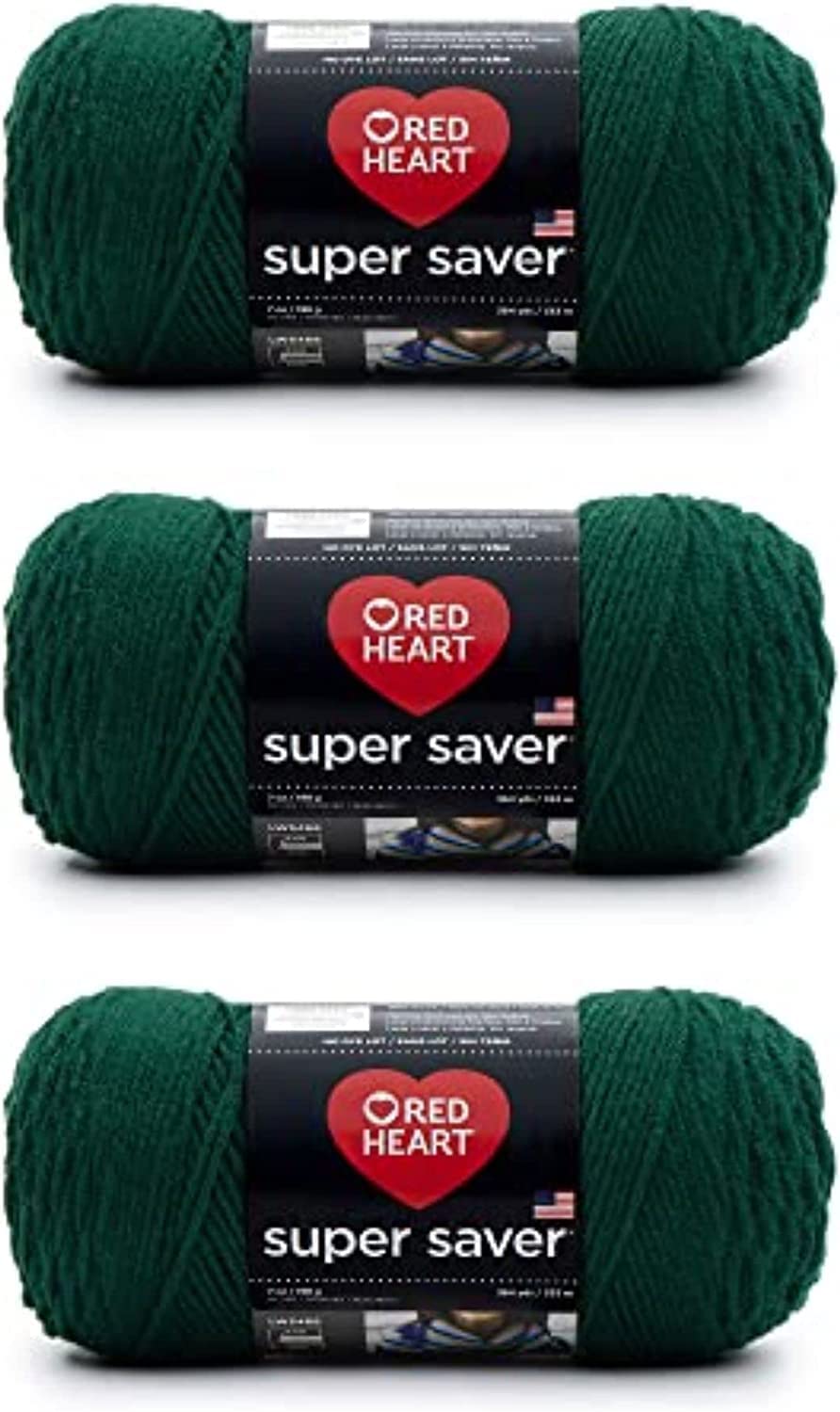 Red Heart Super Saver Hunter Green Yarn - 3 Pack of 198g/7oz - Acrylic - 4 Medium (Worsted) - 364 Yards - Knitting/Crochet
