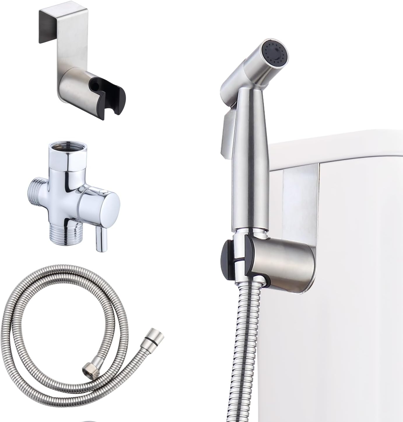 Handheld Bidet Sprayer for Toilet & Bathroom, Adjustable Water Pressure Spray Gun with 304 Stainless Steel Hose, Bidet Faucet for Postpartum Care, Elderly, Muslim Shower, Easy to Install