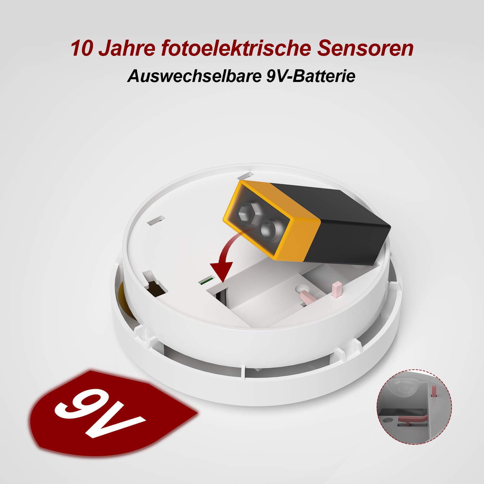 Détecteur de fumée Garantie 10 Ans Alarme Incendie Batterie 9V remplaçable détecteur de fumée avec Certification DIN EN14604 et BSI 4 Cartes