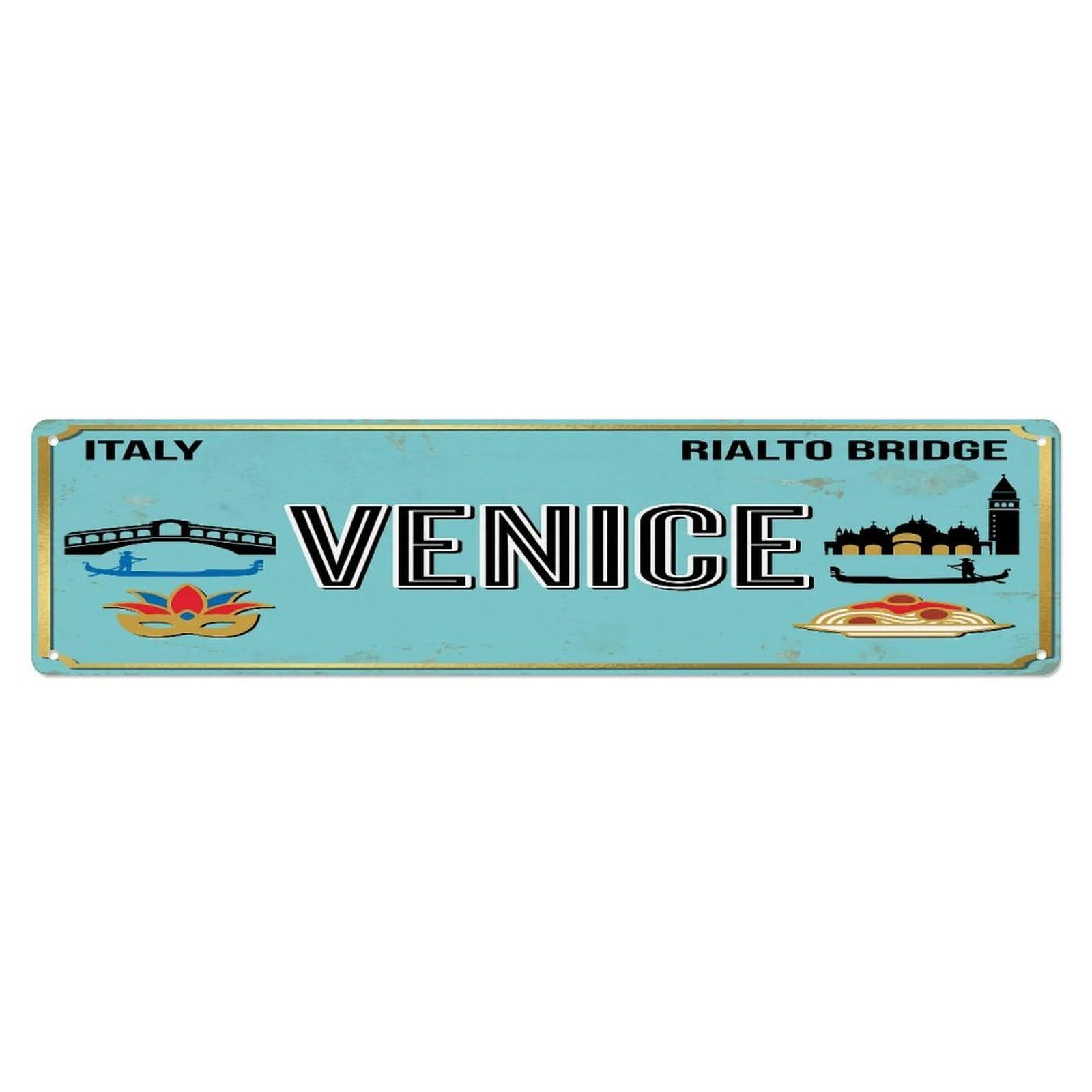 Tgrcjimh Style Metal Tin Sign Vintage Travel Venice Italy Gondola Rialto Bridge