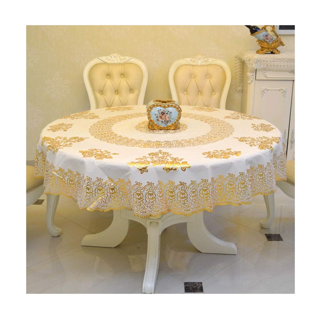 European tablecloth Round Tablecloth PVC European Luxury Waterproof Anti-hot Table Mat Household Restaurant Table Cloth Hotel Banquet Decoration Tablecloths (Color : A Size : Round