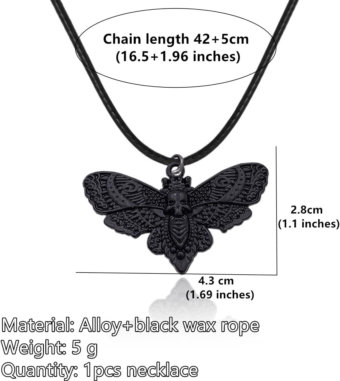 MOKAVIKY 25 Black Moth Pendant Necklace for Men Women Punk Skull Butterfly Moth Animal Necklace (Black) - Image 3