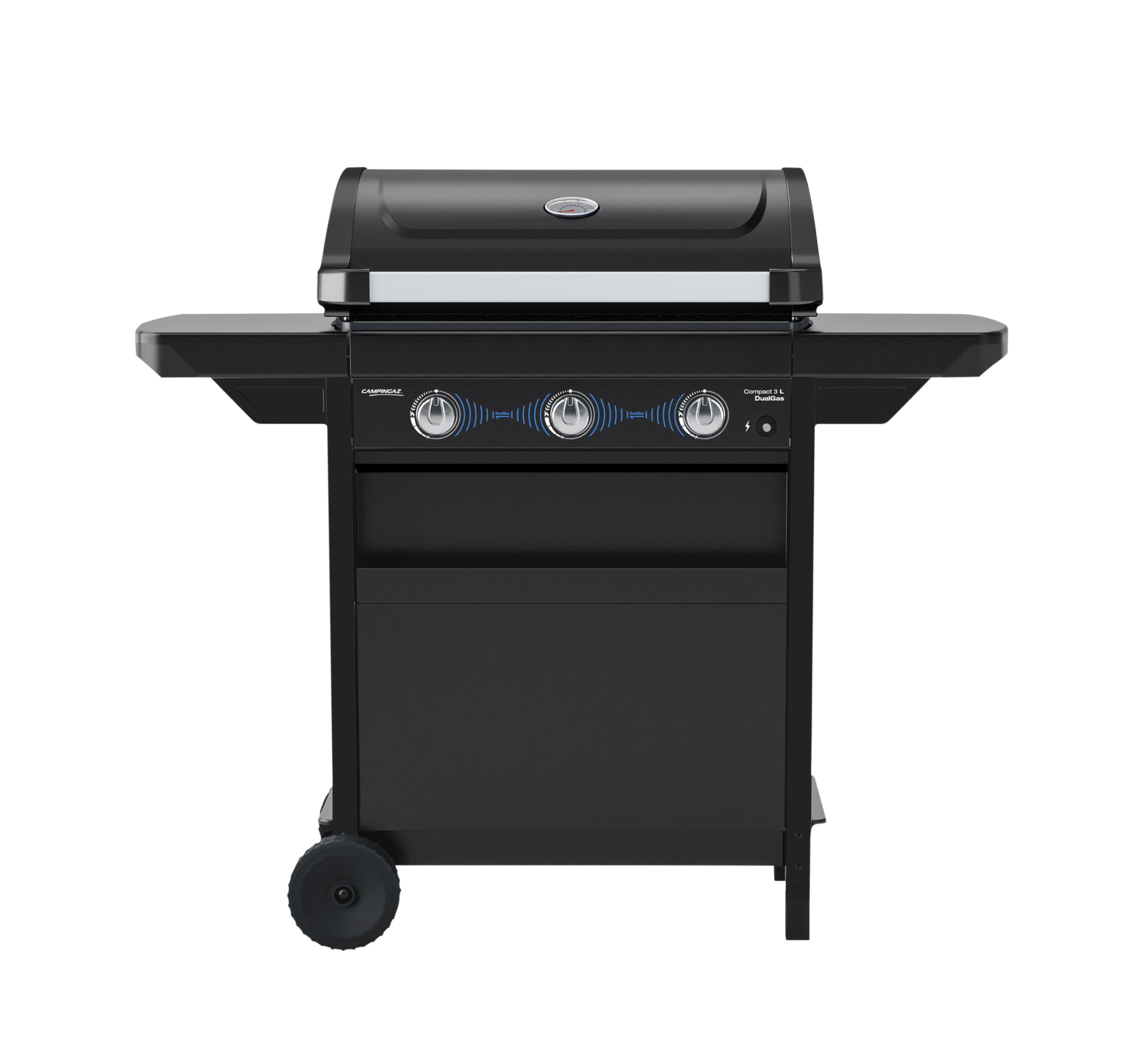 Campingaz Barbecue à gaz Compact 3L Dualgas | 7,5 kW | Chariot gril à gaz avec 3 brûleurs | Système double alimentation : gaz naturel et GPL | Couvercle avec thermomètre | Plateau de collecte de