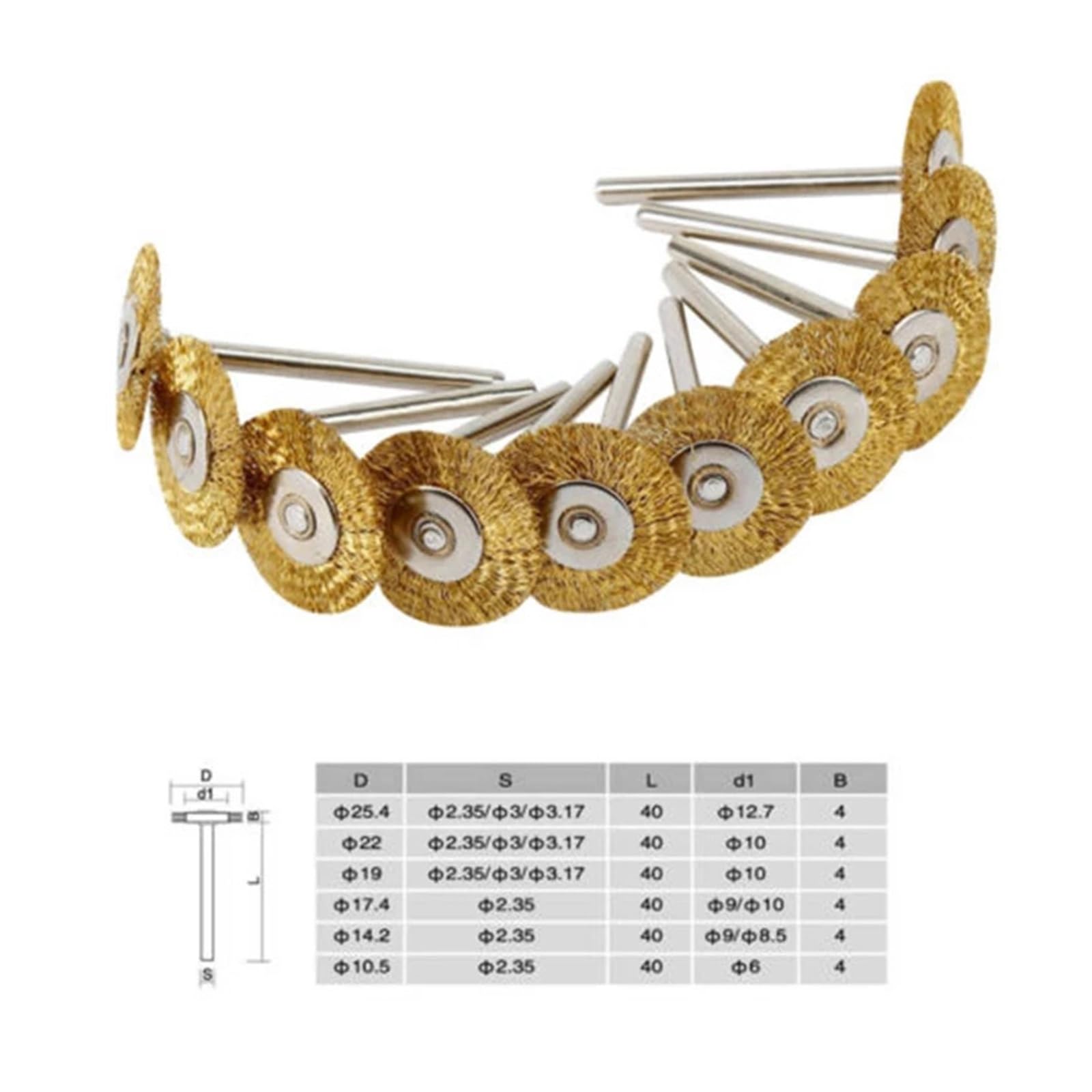10 sztuk/partia szczotka mosiężna szczotka druciana do kół grawerska szlifierka do form elektronarzędzie obrotowe, 25MM ( Color : 10pcs , Size : 3.17mm )