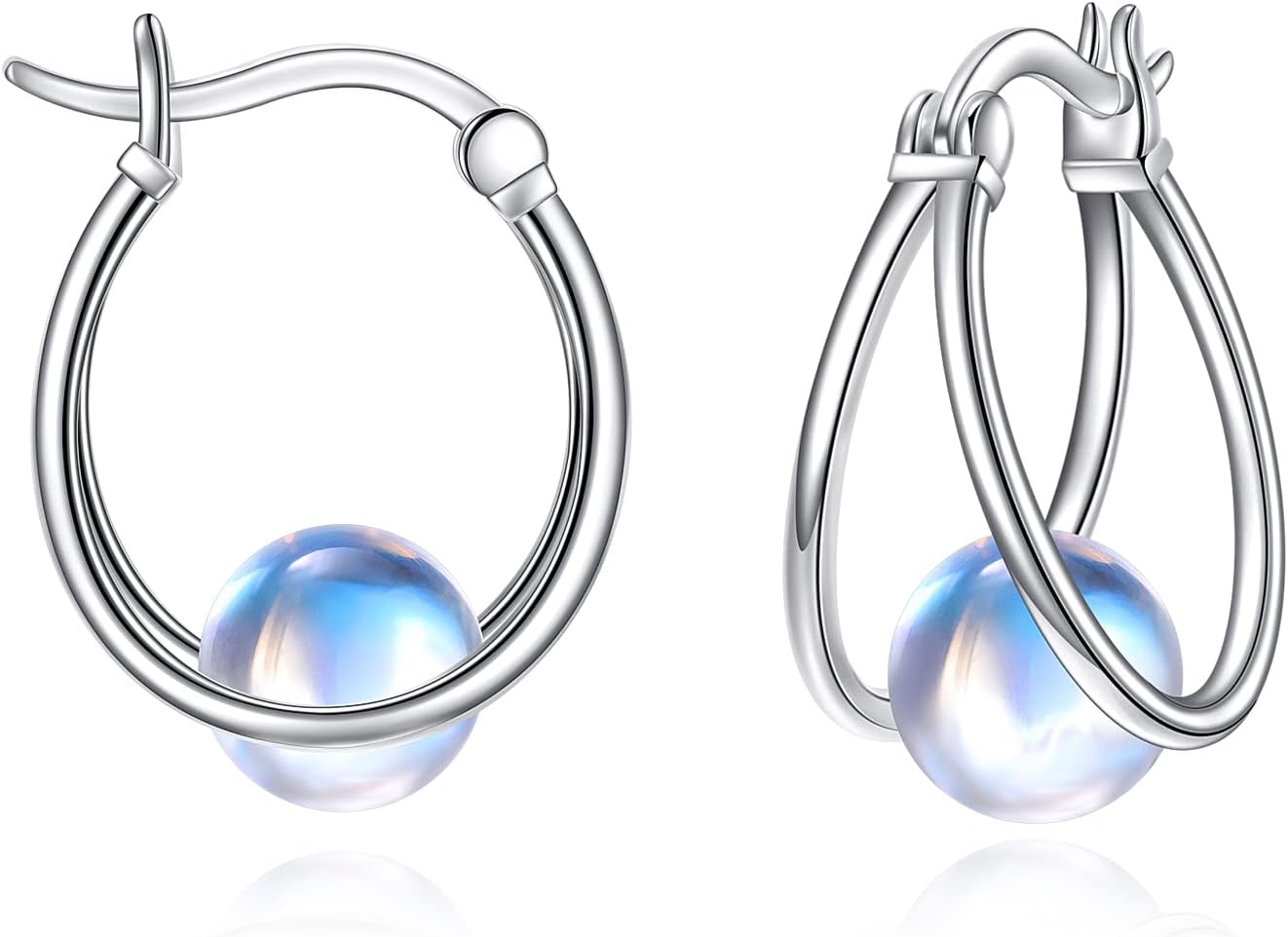 VONALA Gemstone Double Hoop Earrings for Women Sterling Silver Pearl Moonstone Turquoise Black Onyx Jade Opal Lapis Lazuli Earrings for Women