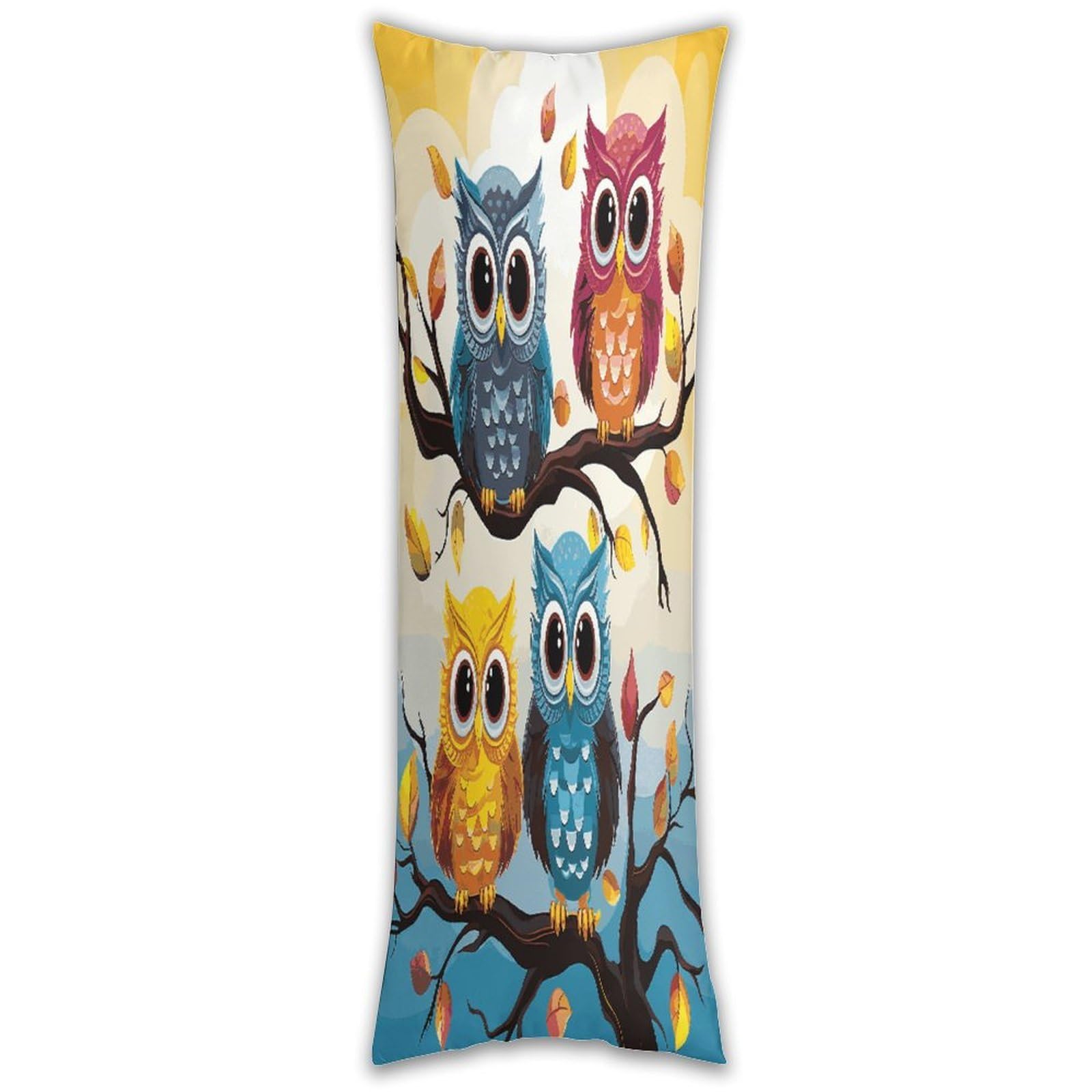 Owls on Tree Branches Pillow Case Breathable Absorb Sweat Long Pillowcover Exquisite Unique Pillow Protector for All Seasons Hot Sleepers Body Pillowcase