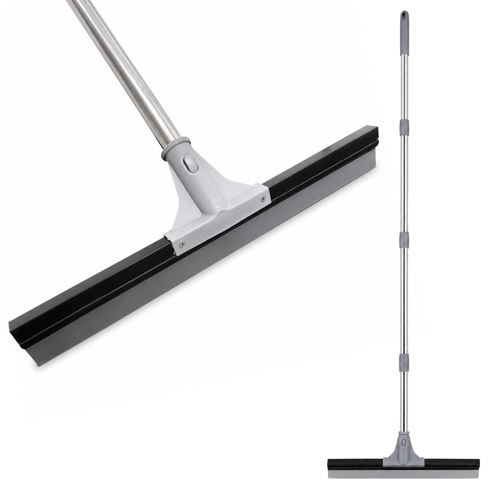 LSC Floor Squeegee with Long Handle 46cm Wide Rubber Floor Wiper for Shower Bathroom Kitchen Garage Patio Window Cleaning Adjustable Stainless Steel Handle Water Scraper Floor Cleaner