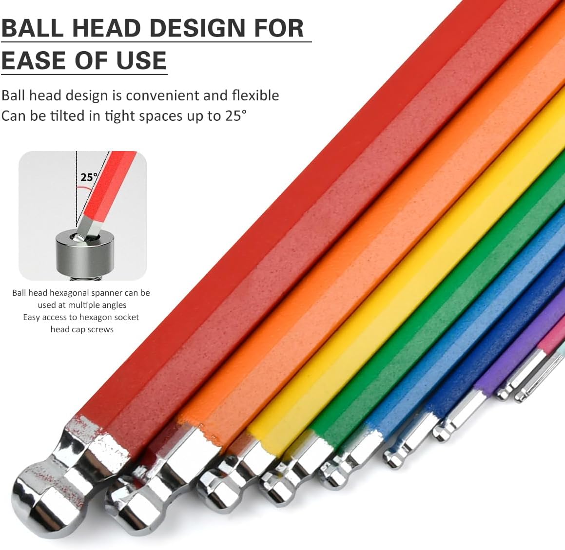 Allen Key Set 9 PCS Anti-Slip Long Ball Hex Key Set, Imperial Allen Key Set, Long Allen Key Set Allen Keys (65-180mm) Color Coded for Furniture Assembly,Bike,Scooter,Motorcycle Repair,Household DIY