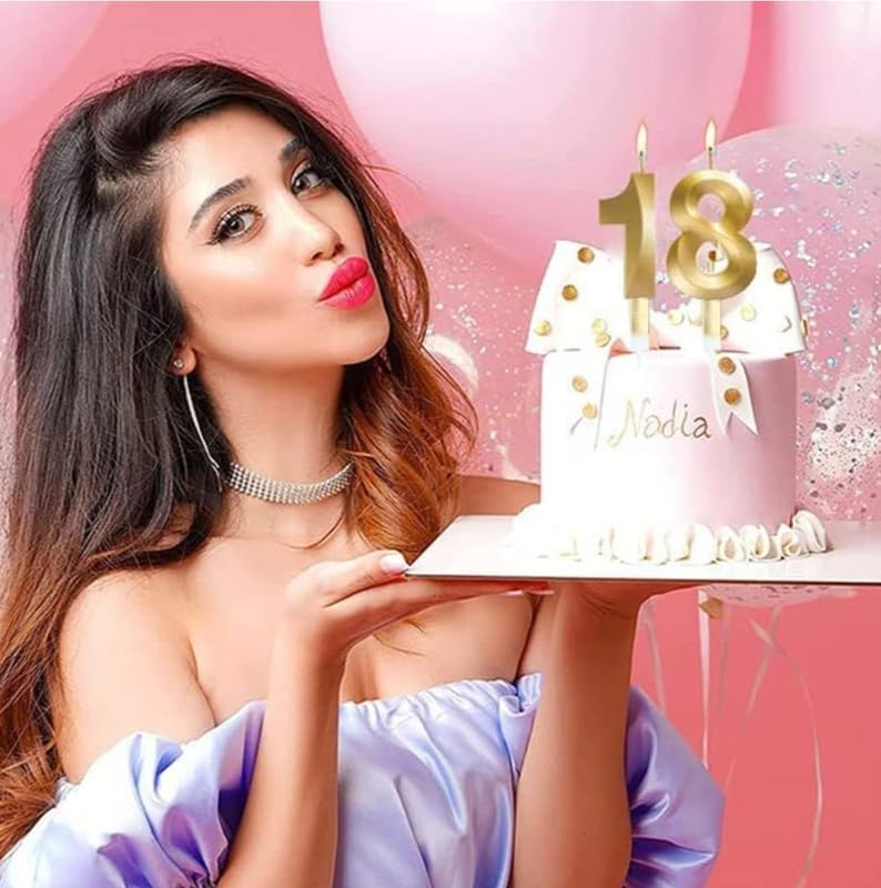 Image of Number Candles with Crown 3 inch for Birthday Parties, Wedding, Engagement, Valentines Day Celebration, Theme Party Cake Decoration Gold (Numerical No 18 or 81)