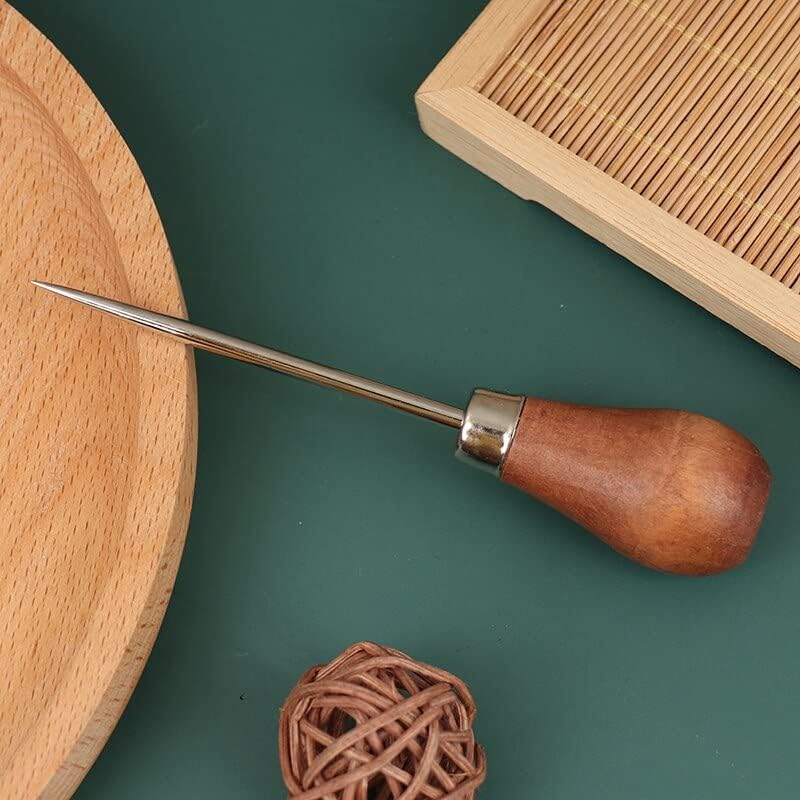 DIY Leather Punch Hole Wooden Handle Awls Tent Sewing Awl Shoes Repair Tool Hand Stitcher Craft Awl