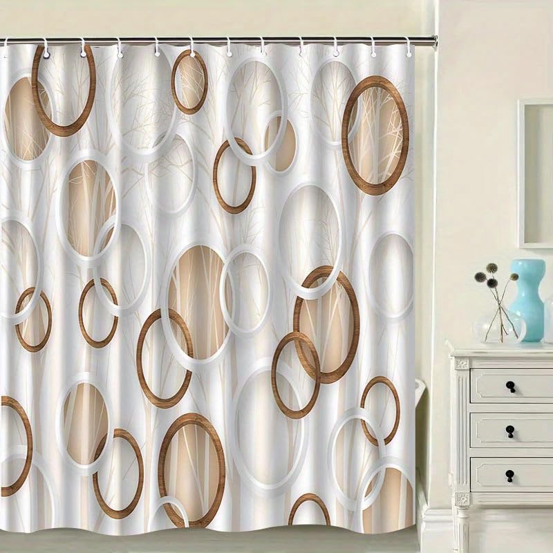 Rideau de douche géométrique circulaire grand format 240 x 190 cm facile à installer
