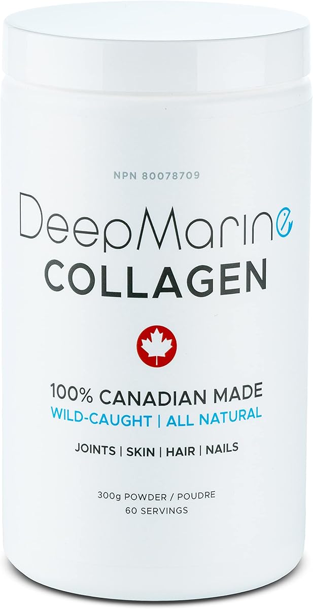 DeepMarine DeepMarine Collagen 100% Canadian Made Collagen Peptides, Wild-Caught Collagen Powder, Hydrolyzed Marine Collagen - Gluten-free, Tasteless, Odourless, Keto and Paleo Friendly (60 Day Supply (300g)) supplement bottle
