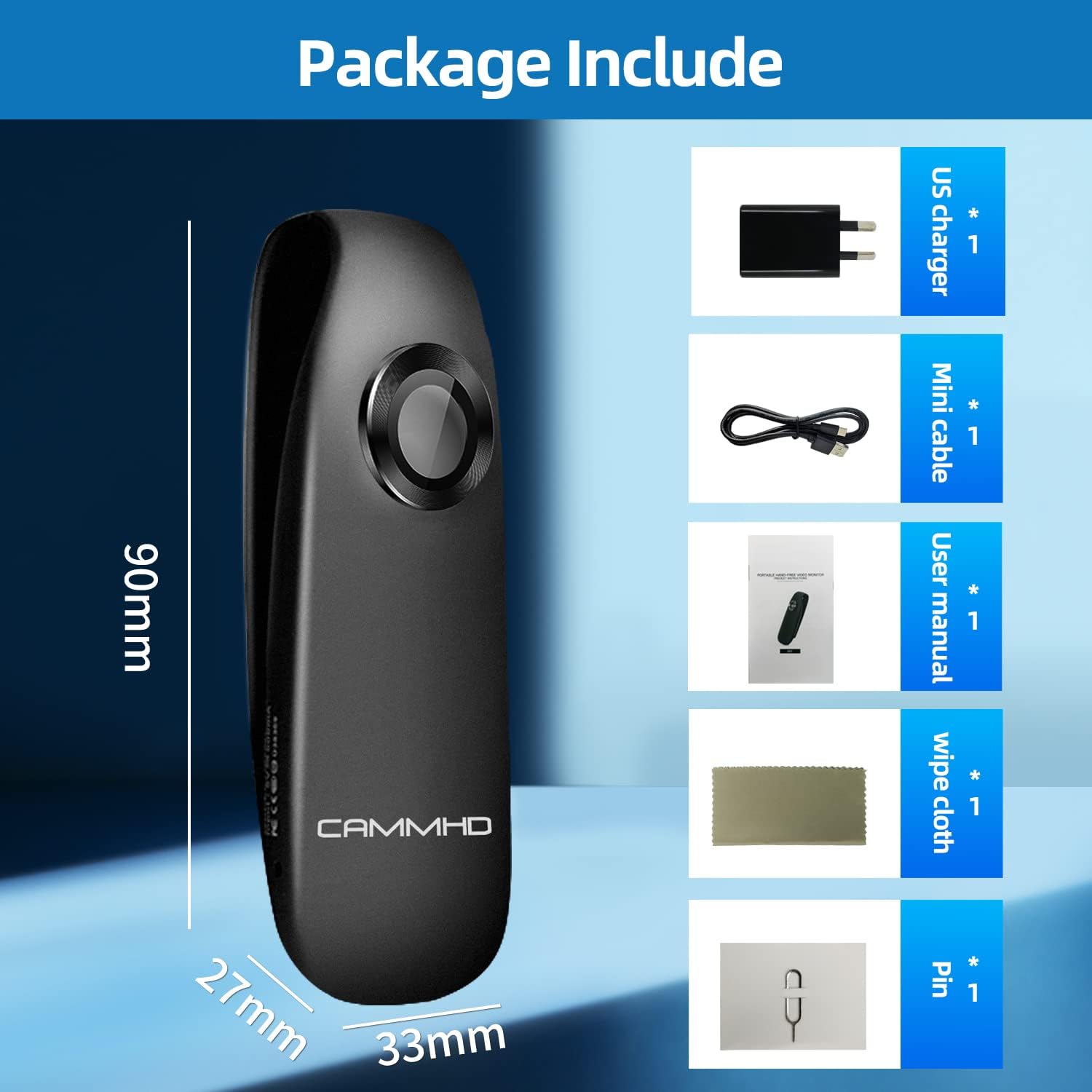 Contents of the CAMMHD M1 Body Camera package