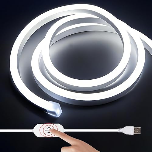 Tira de luz de neón blanca de 3.28 pies, tira de luces LED blancas USB de 5 V con controlador táctil, cuerda de luz de neón flexible para