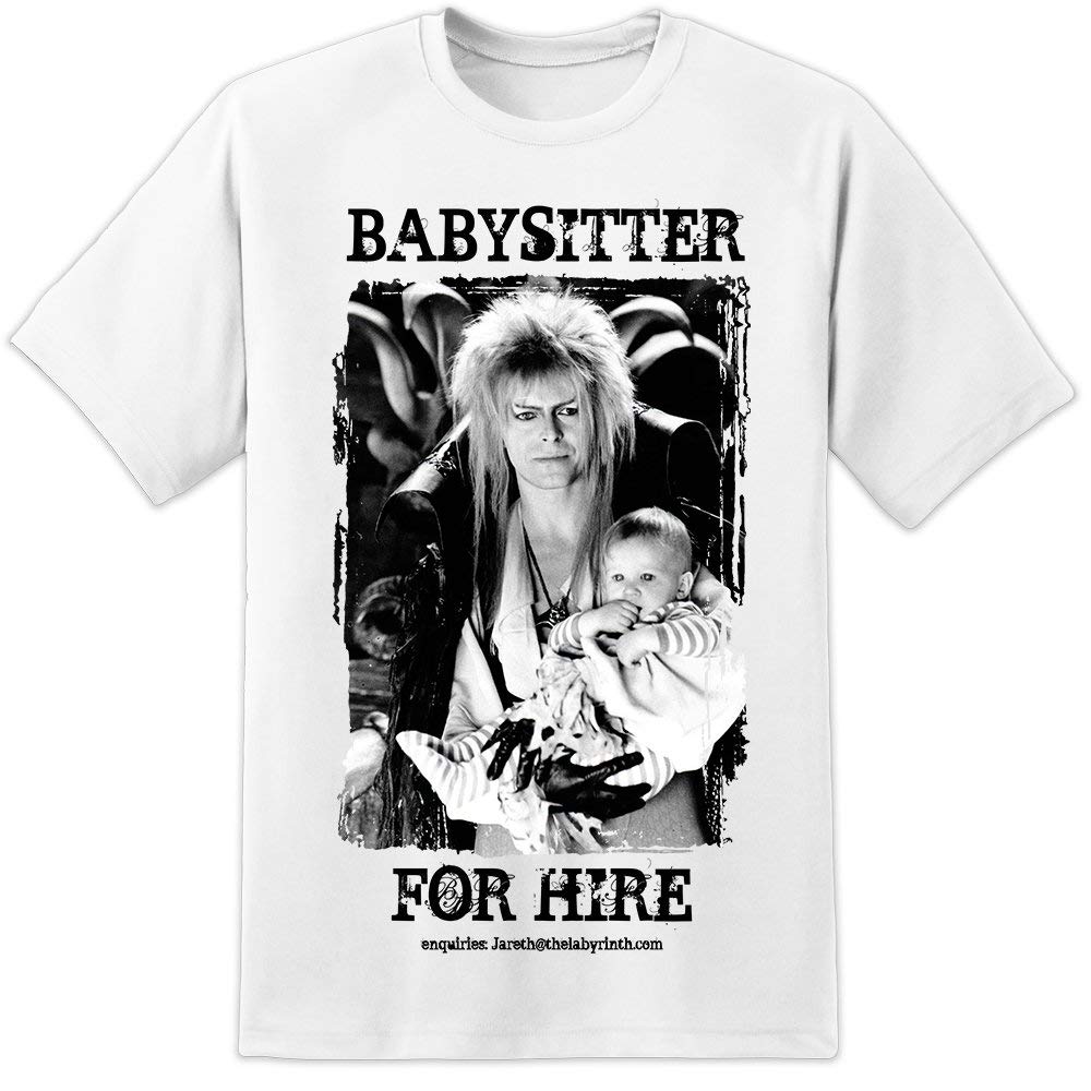 Mens David Bowie Labyrinth Movie Jareth The Babysitter T Shirt/AKA The Goblin King (XL) White