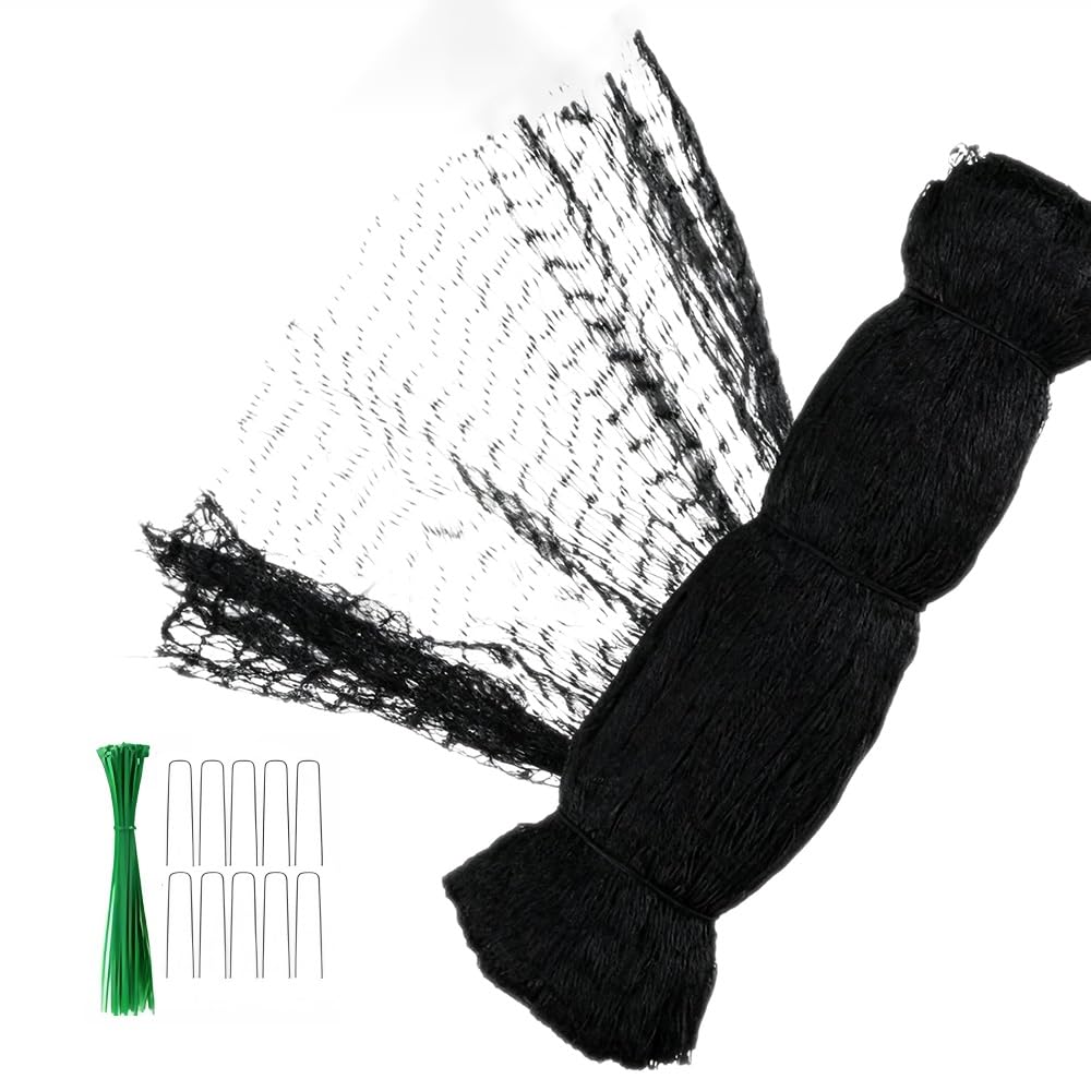 5 Pack Garden Netting for Birds & Plants - 15x15mm Protects Fruit Trees Vegetables & Strawberries - Includes 50 U-Na & 150 Ties (Black 2m x 8m)