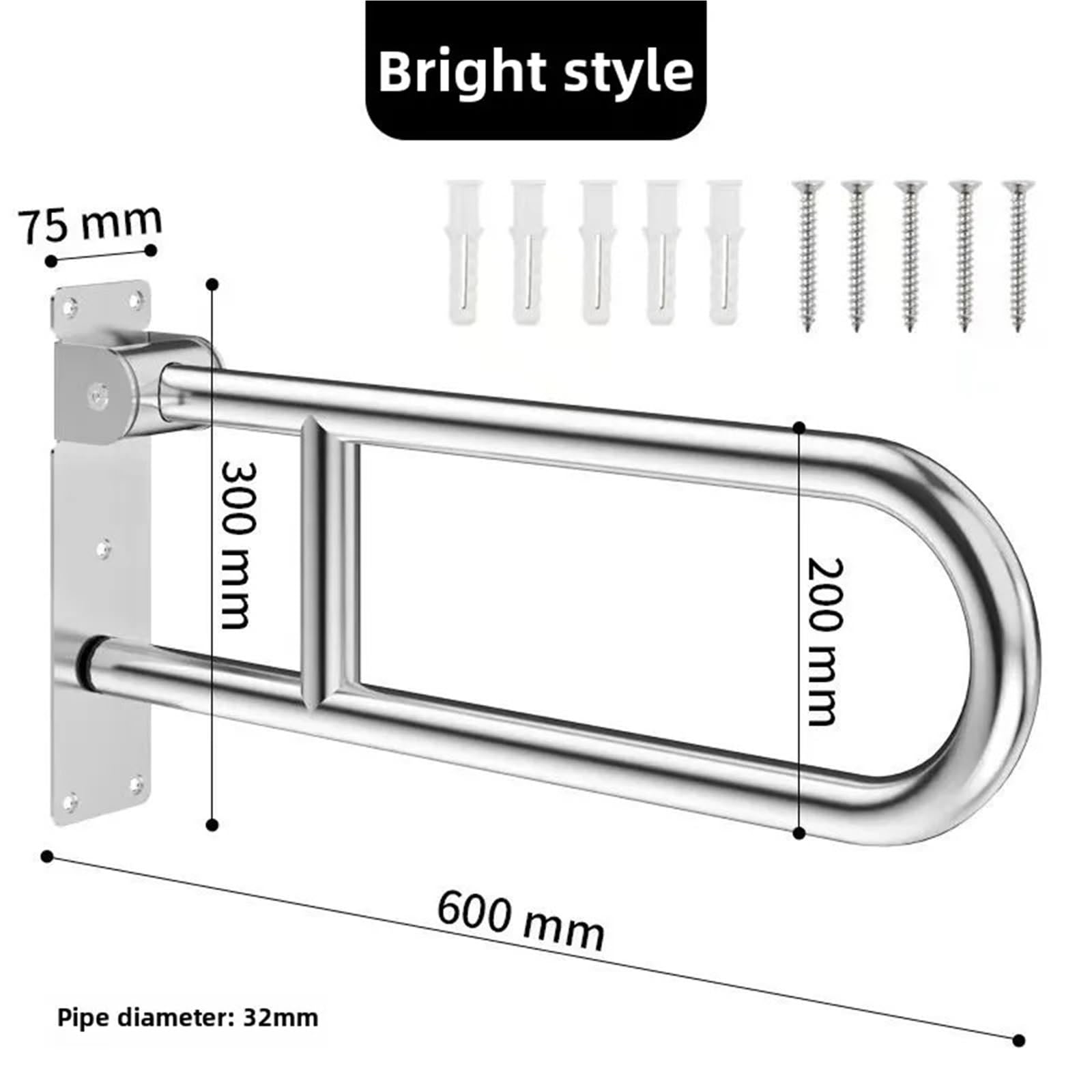 Tirador de baño Barra de Apoyo para baño de Acero Inoxidable con Forma de U Reforzada, manija de Seguridad Plegable, riel Resistente para accesibilidad al Inodoro Agarraderas baño(Black 60cm)