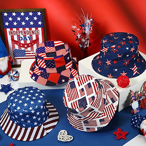 Image of Zhanmai 4 Pcs 4th of July USA Bucket Hat American Flag Patriotic Hats for Women Men 2026 Soccer Tournament Party Hat