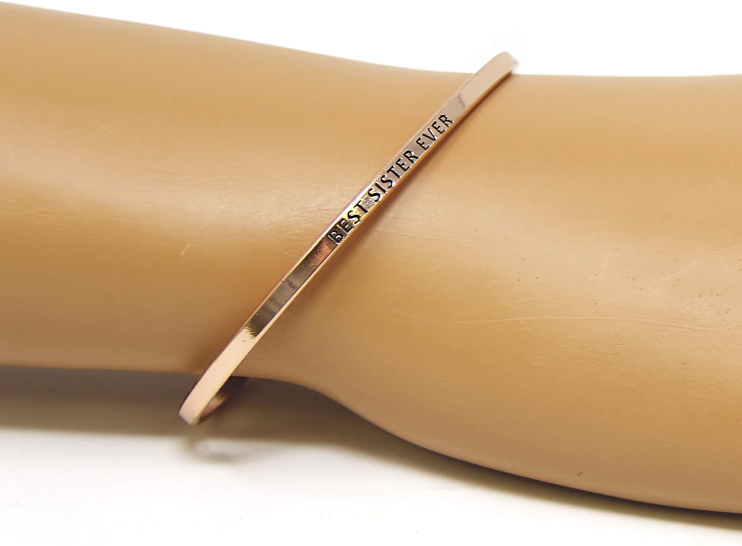 by you Inspirational Positive Message Engraved Thin Cuff Bangle Hook Bracelet (Best Sister Ever -Rose Gold, Brass) - Image 5