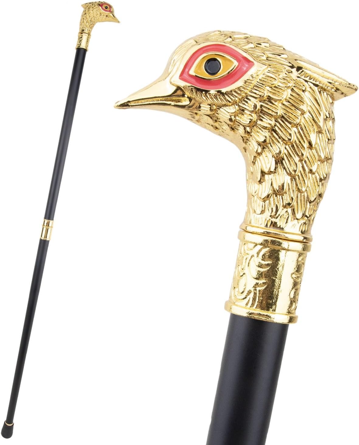 Golden Red Eyed Eagle Walking Cane, Fashion Decorative Walking Stick Gentleman Elegant Cosplay Cane Knob Crosier 93cm