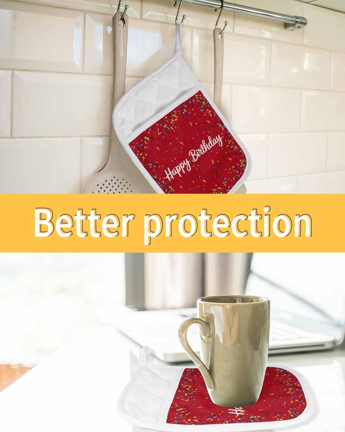 5 Pack Pot Holder with Pocket, Colorful Happy Birthday Kitchen Potholders Heat Proof Non Slip Pot Holders Sets, Red Hot Pads Potholder for Cooking Baking BBQ
