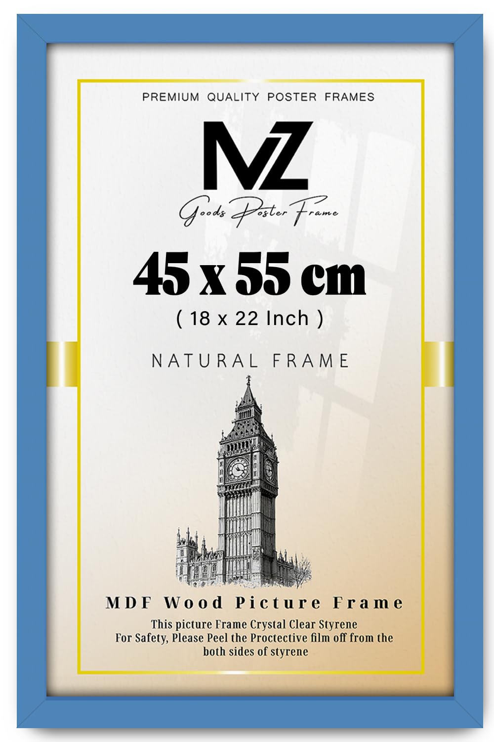 Mz Goods Blue | Mdf Picture Frame (45 X 55 Cm) 45 Cm X 55 Cm For Certificates, Vintage Posters & Wall Gallery, Mdf Finish, Easy Wall Mounting Hooks [ ]