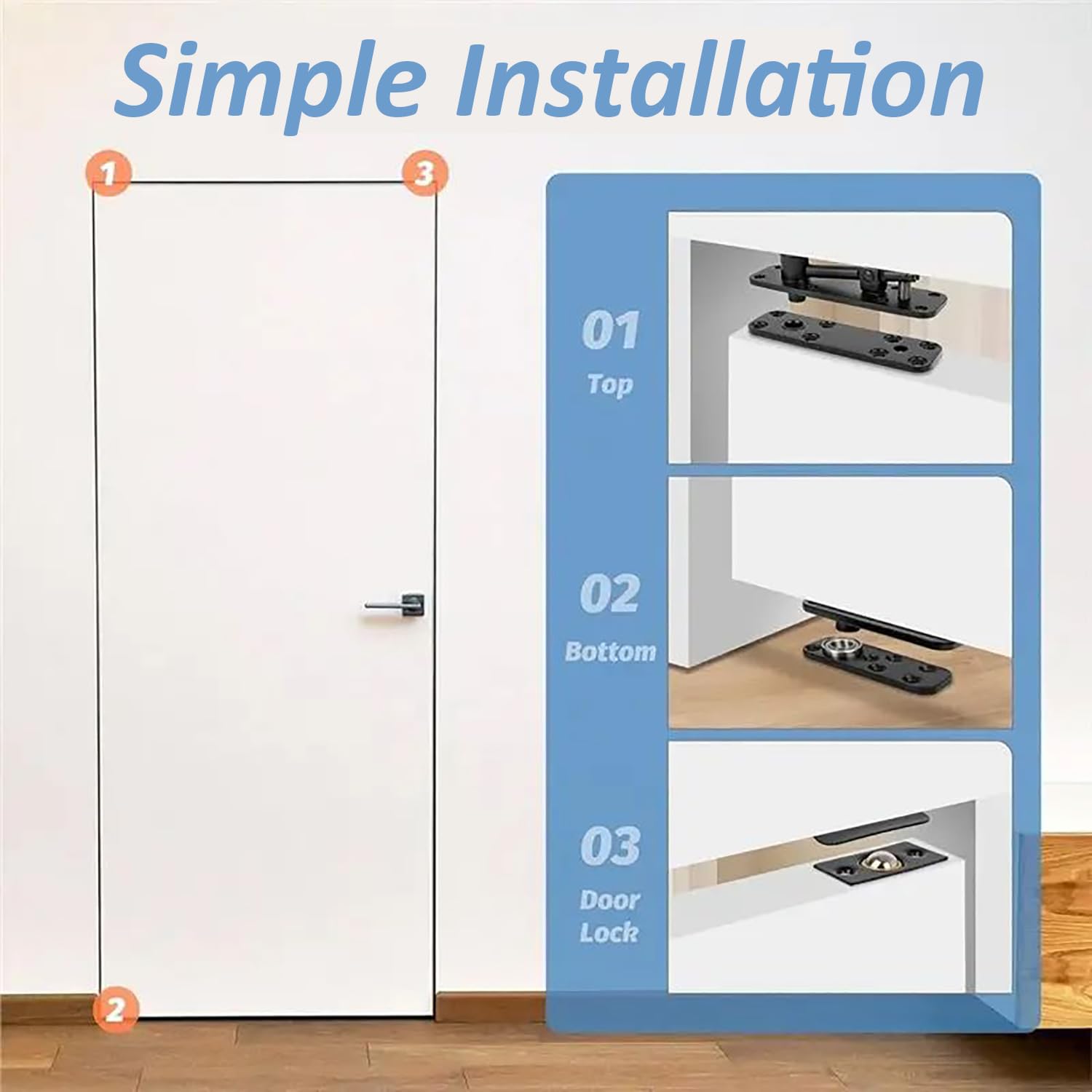 Bisagra para Puerta Oculta, Bisagra Oculta de 360° de Rotación, Carga de 570 Libras, Acero Inoxidable, Para Puertas Secretas, de Librería, Murphy y de Estante, Negro