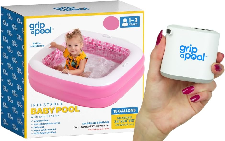 Inflatable Baby Pool (pink) with Pump Bundle