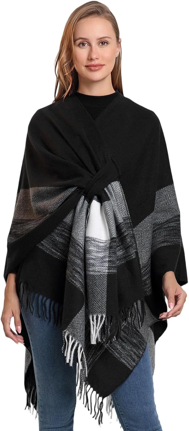 Ladiery Women's Winter Shawl Wrap, Elegant Soft Fleece Poncho with Tie or Pocket Style, Cozy for Wedding, Church and Evening - Image 2