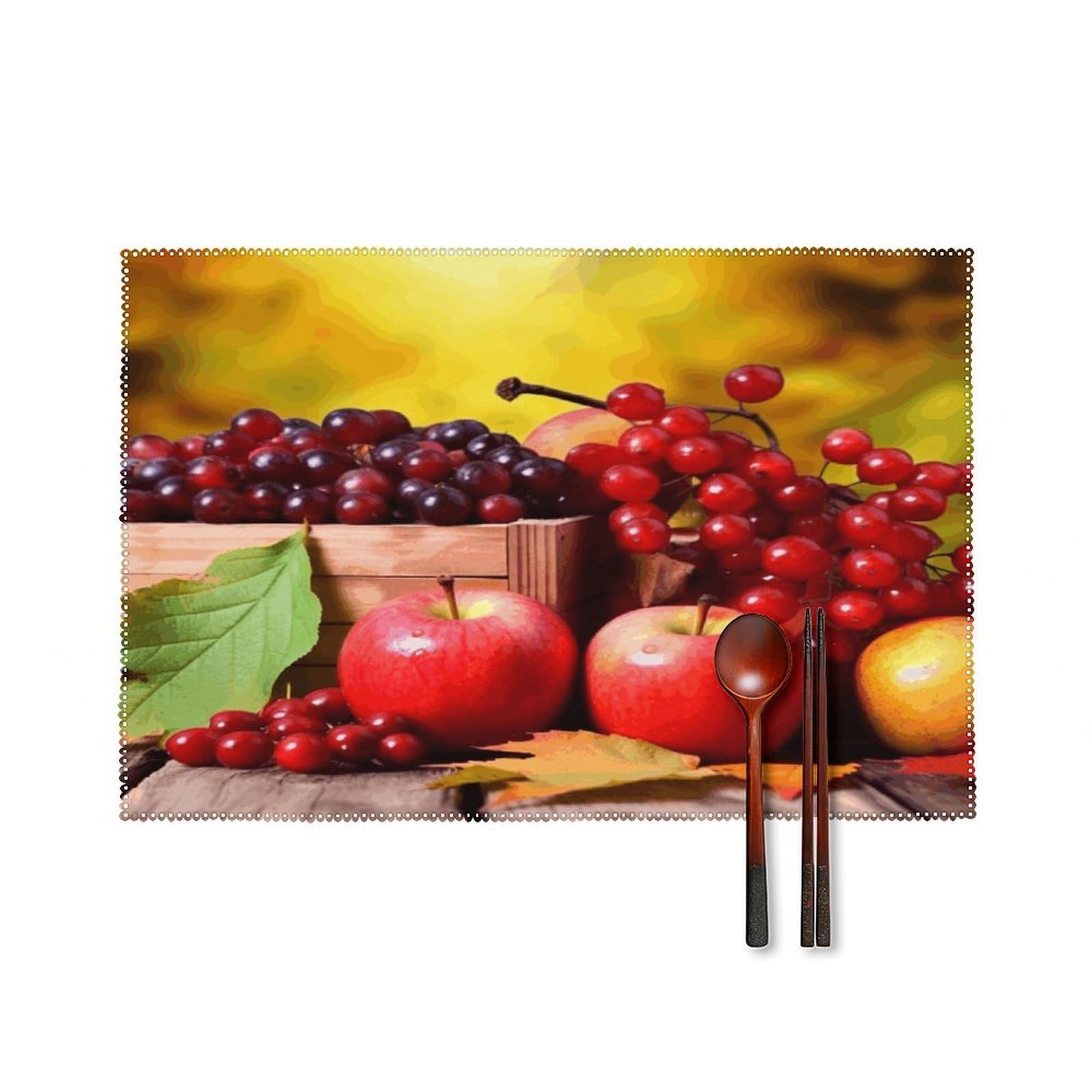 Fodpand Style Fall Red Leaves And Fruits Placemats Set Of 4 Place Mats Table Mats