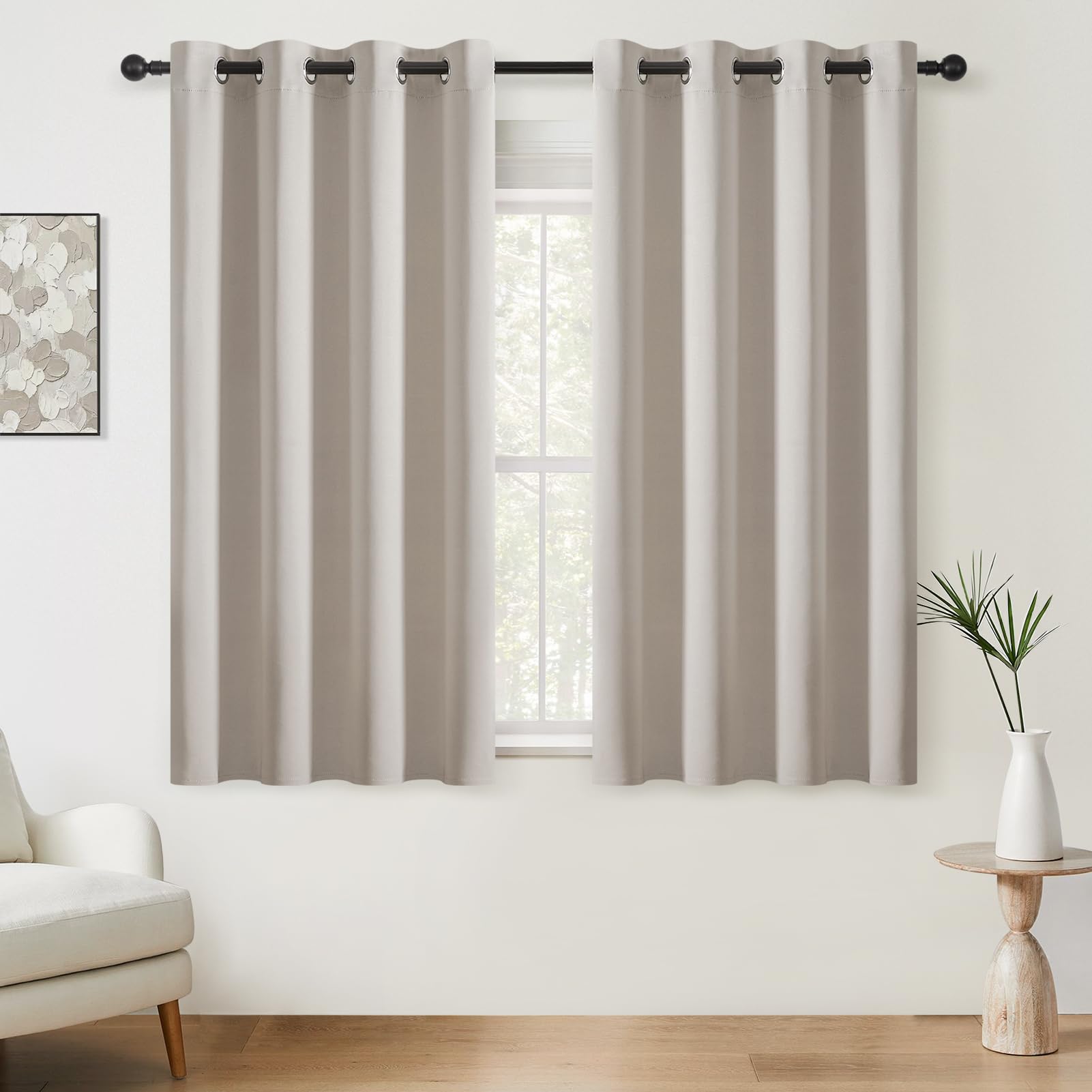 Softalker Blackout Curtains with Eyelets Beige Thermal Thermal Protection Short Blackout Curtain 160 cm High 140 cm Wide Blackout Curtains for Windows Bedroom Living Room