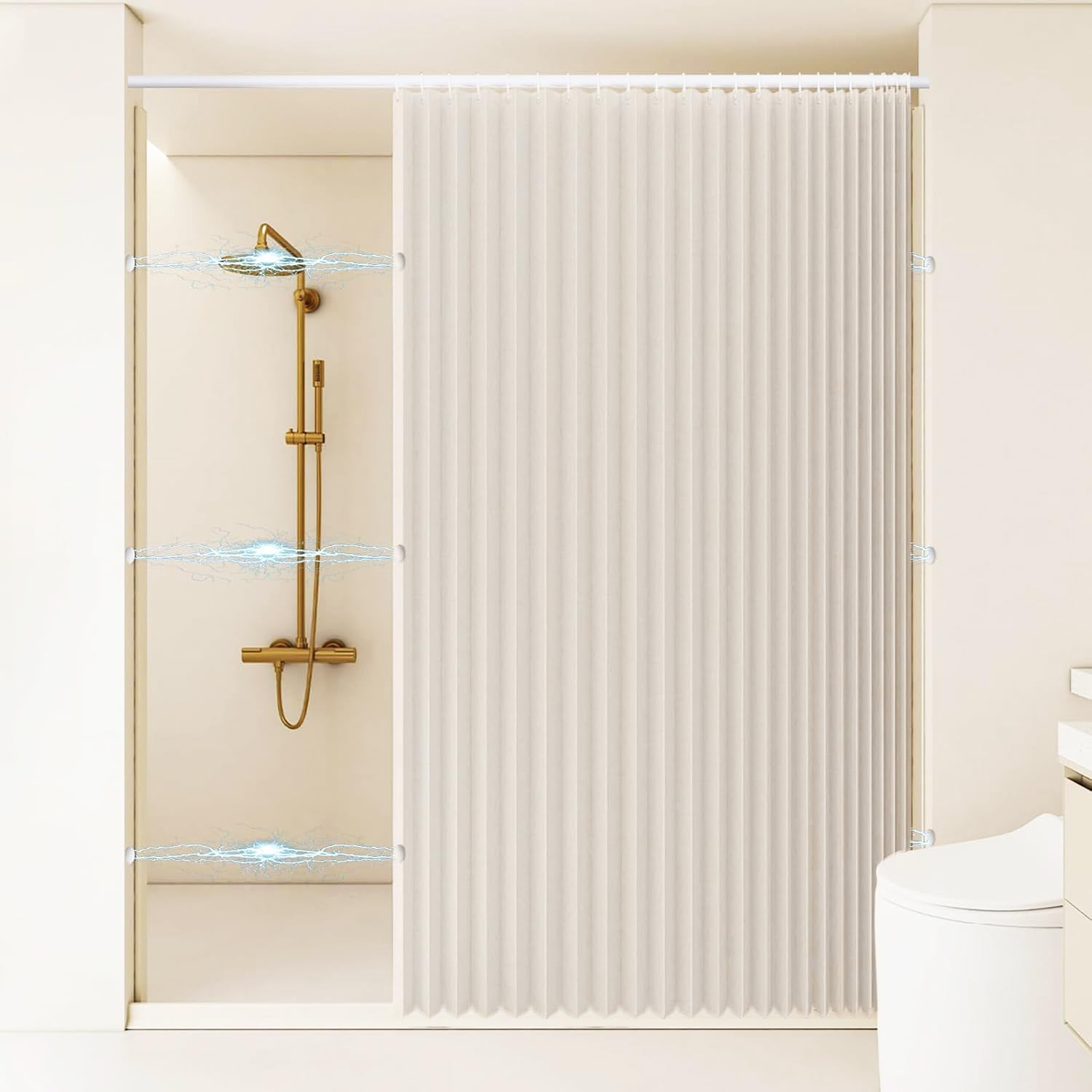Single tree forest Magnetic waterproof foldable shower curtain, protect privacy, suitable for home partitions, bathrooms.- W200xH180cm-Beige