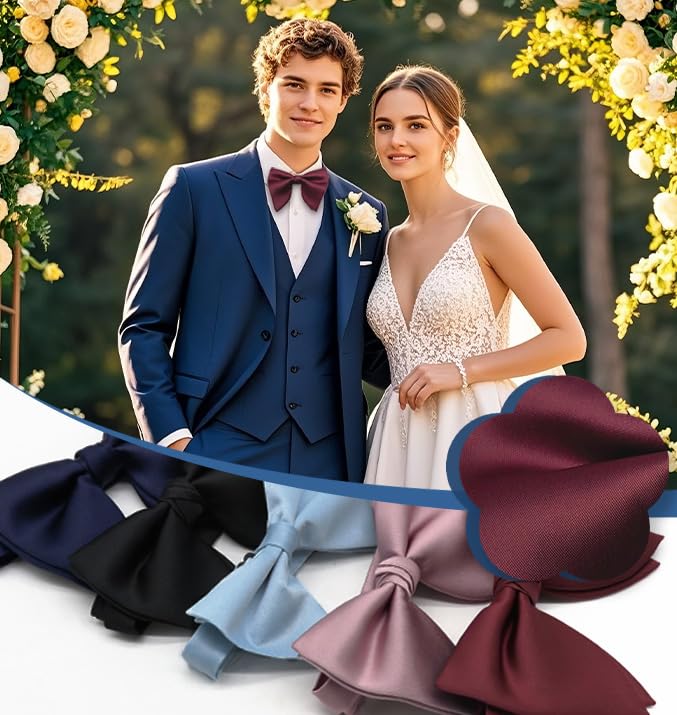 Image of Luckyvestir Oversized Bow Ties for Men, Pre Tied Clip on Men's Black Bowtie for Wedding Tuxedo Banquets Formal Wear