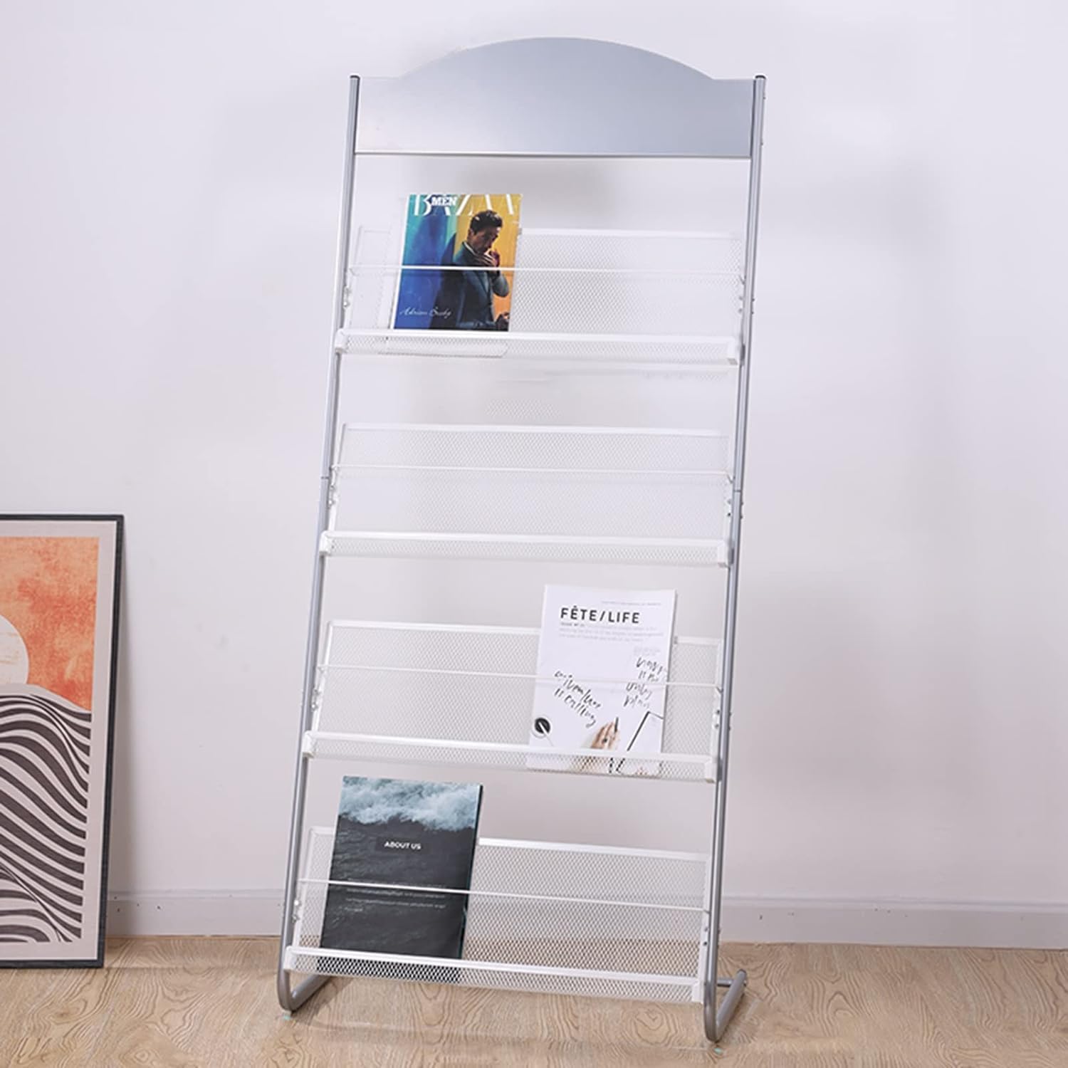 Stojak na czasopisma, stojak na książki, komercyjny stojak na broszury podłogowe, stojak na gazety biurowe, literatury, komiksy, archiwum, powieść, srebrny