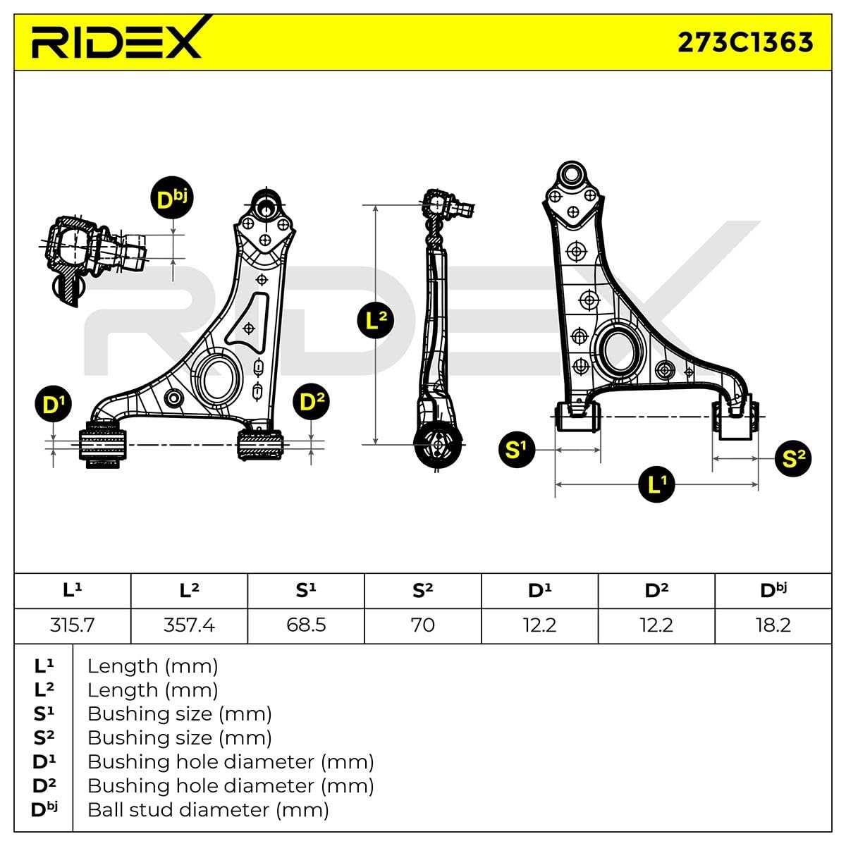 RIDEX 273C1363 Braccio oscillante sospensione ruota Anteriore Sinistra Compatibilità con OPEL Mokka/Mokka X J13